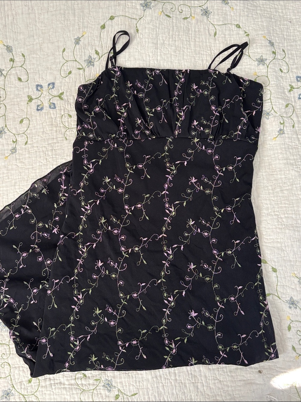 Vintage Y2K Embroidered Floral Mesh High Low Slip Dress Fairy Grunge